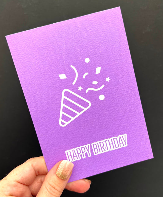 Purple Confetti Cone Greetings Card
