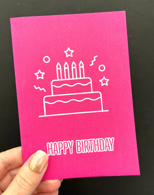 Bright Pink Birthday Cake Greetings Card