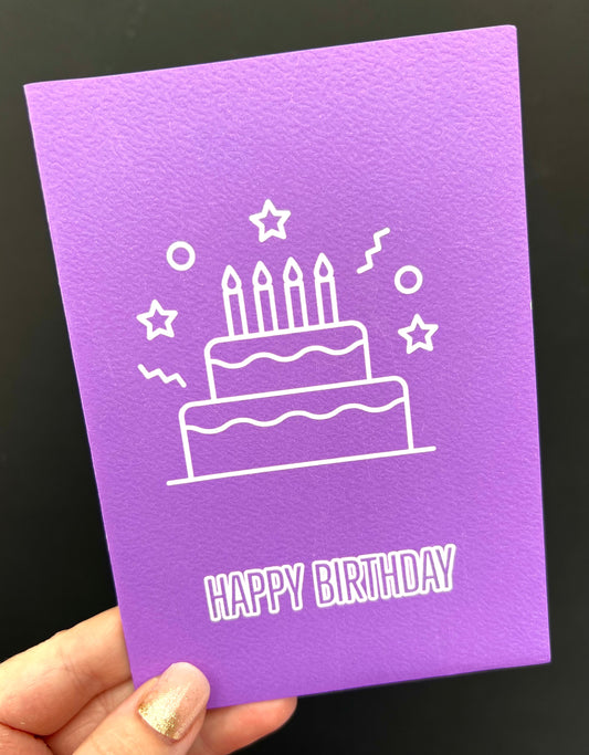 Purple Birthday Cake Greetings Card